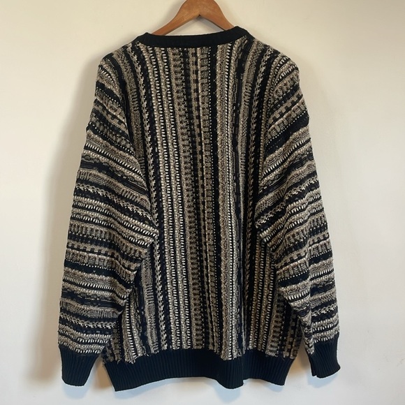 VTG 3D Knit Murano Knit Sweater XXL Black Wool Blend Crew Cosby Pullover Multi - Picture 7 of 15